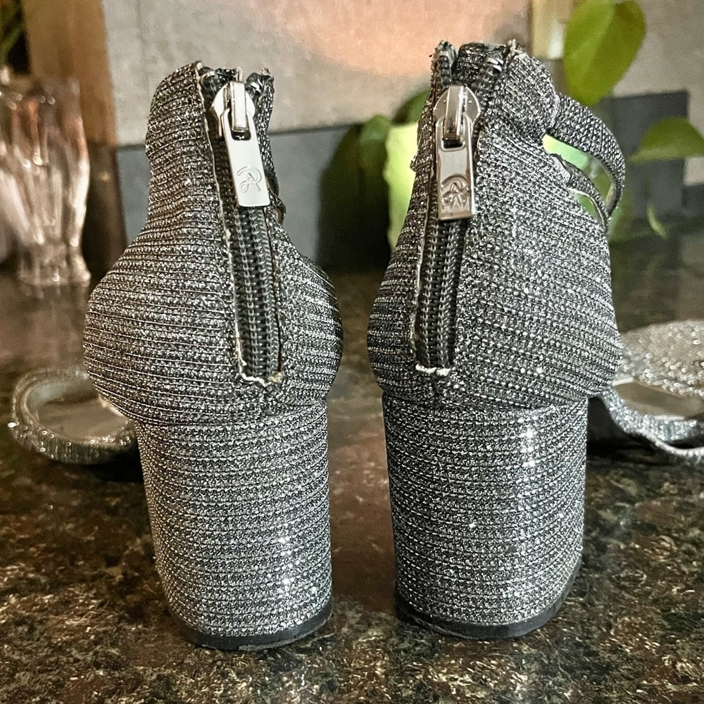 Adrianna Papell Silver Block Heel Sandals - Picture 5 of 7